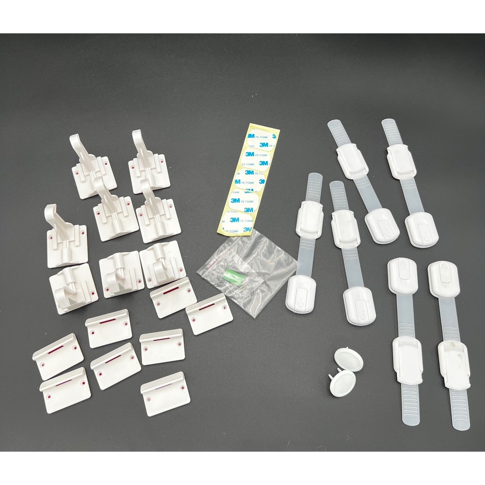 20pc Baby Proofing Safety Set Magnetic Cabinet Locks Strap Locks & Outlet Covers